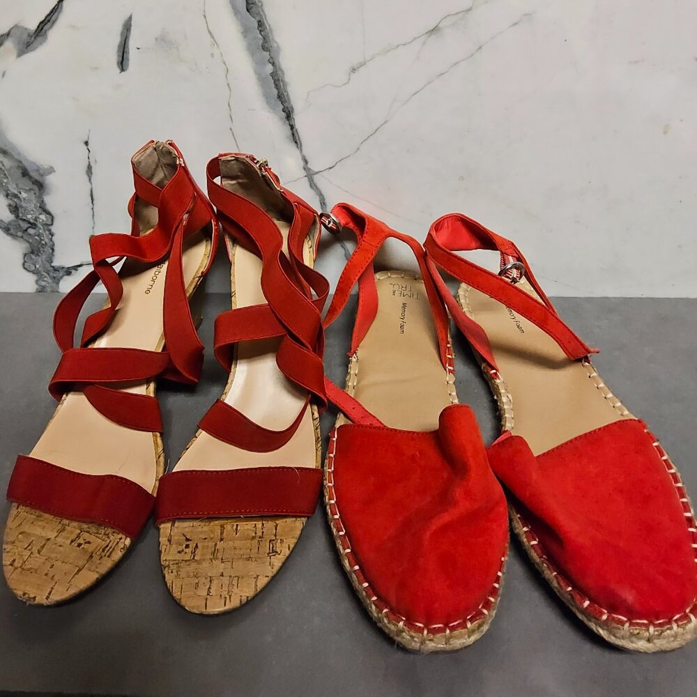 **2 for 1 Deal** Liz Claiborne size 10m red strap wedges/Time & Tru red flats 10